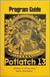 2004, cover of Potlatch 13 program guide. Not credited but obviously Freddie. Collage.