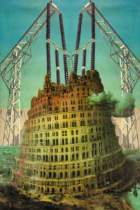 1997, cover art for Against the Megamachine by David Watson. Based on a "Tower of Babel" by Peter Brueghel.