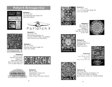 2011 Potlatch 20 Program Book, Retrospective pp. 20-21. Scan by Ian Hagemann.